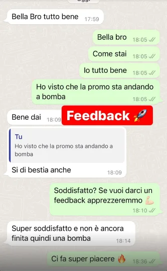 Chat WhatsApp: «Super soddisfatto e non è ancora finita, quindi una bomba»